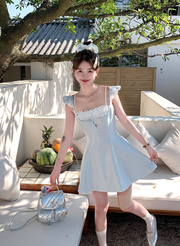 Pure lace small suspender dress two-piece suit women's summer French temperament skirt R4825