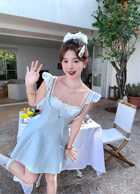 Pure lace small suspender dress two-piece suit women's summer French temperament skirt R4825