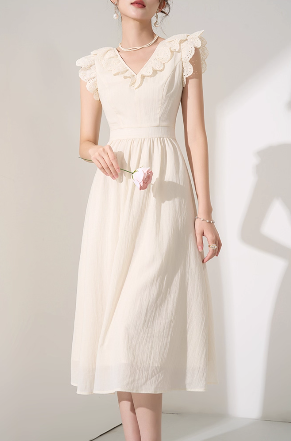 Niche design dress new summer high-end mid-length French temperament waist slimming skirt R4381