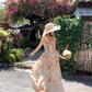 Long Printed Romantic Rose Garden Butterfly Dress Summer French Style Dress R4907