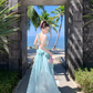 Travel wear fairy air backless dress seaside vacation dopamine green fairy long skirt R1594
