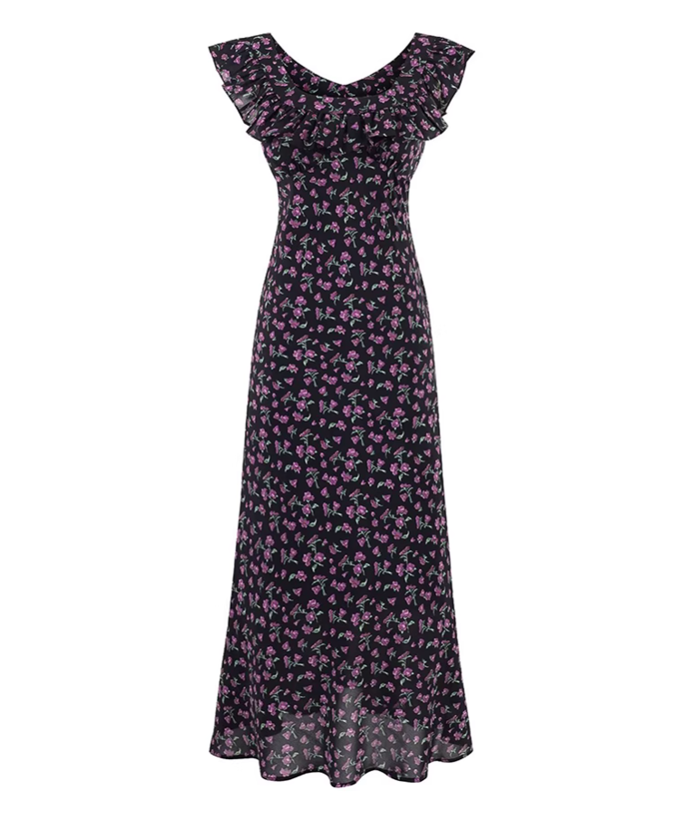 French tea break floral dress 2025 new waist temperament long dress R2580