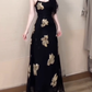 Large size French sexy printed suspender dress with waist and beautiful slim long skirt R1849