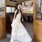 Fairy temperament wear a complete set of lace suspenders knitted vest skirt layered wear R1734