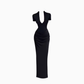 New Chinese style deep V flower dress 2025 Royal sister hip slit long skirt R1148