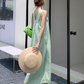 French cotton and linen suspender dress holiday seaside skirt travel long skirt suspender skirt R0195