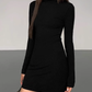 Sexy hot girl black high collar long sleeve dress 2025 backless slim hip skirt R1313