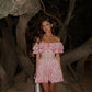 White retro pink pattern design one shoulder gentle slim waist short skirt homecoming dress R3480
