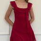 Red chiffon round neck slim waist A-line short skirt homecoming dress R4016