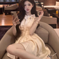 Large size French pure desire style bow dress atmosphere date waist dress R1832
