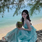Mint Mambo Beach Resort Dress Halter Neck Dress Temperament Swing Skirt R0209
