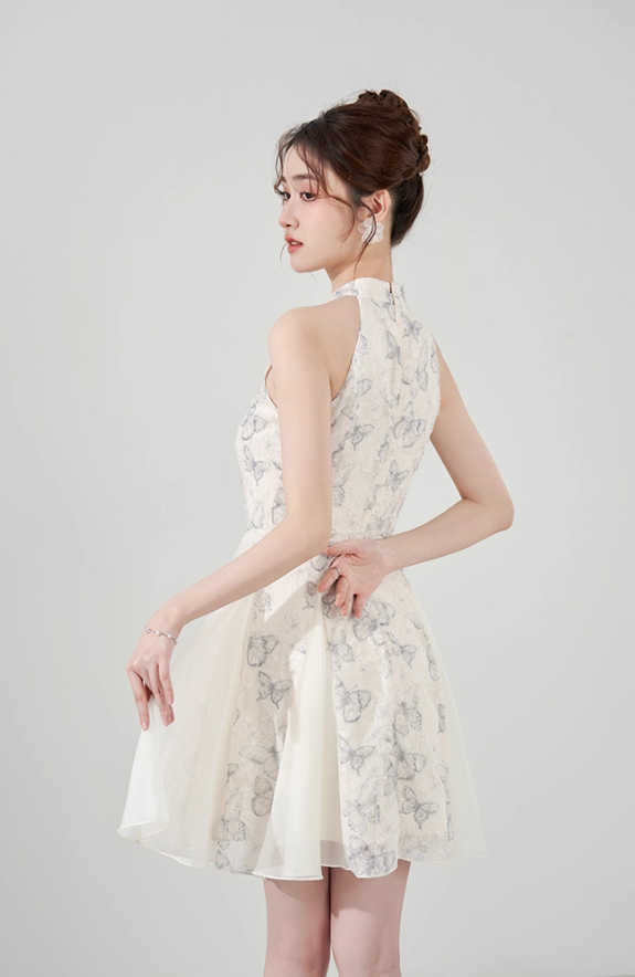 Niche design dress new style for women in summer with slim waist and short halter neck A-line skirt R4417