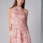 Halter Neck Printed Ribbon Dress Summer New Sleeveless Off Shoulder Vest Dress R3338