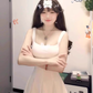 White suspender dress gentle temperament high-end dress waist A-line princess dress R0458