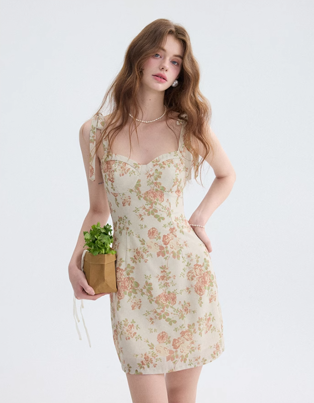 French floral suspender skirt short dress holiday wear short skirt R2707