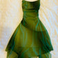 Green suspenders waist sexy shiny irregular skirt dress homecoming dress R2629