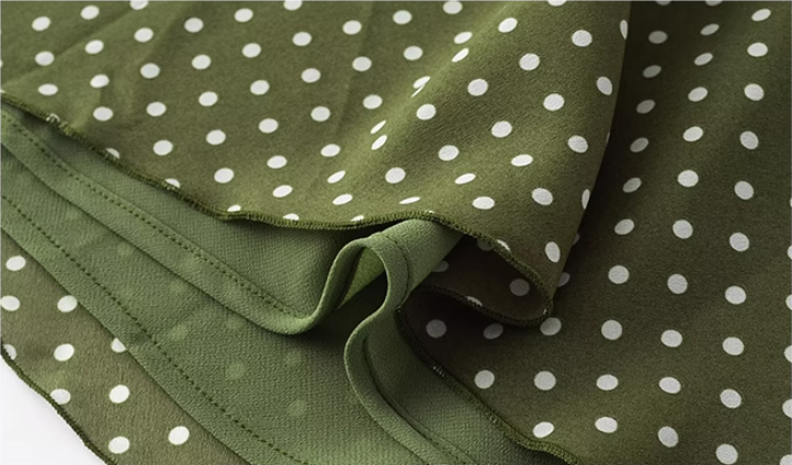 French green polka dot suspender dress 2025 new short skirt R2584