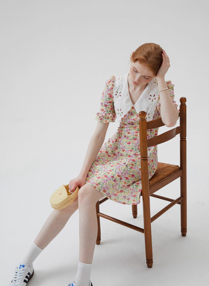 French skirt doll collar mini skirt floral skirt sweet short dress female new style R3559