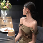 Birthday dress high-end party dress high-end niche one-shoulder suspender dress R1804