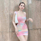Pink suspenders waist hip sexy short skirt homecoming dress R3267