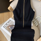 Black French heavy-duty halter neck knitted dress for women new beaded waist and hip short skirt R3957