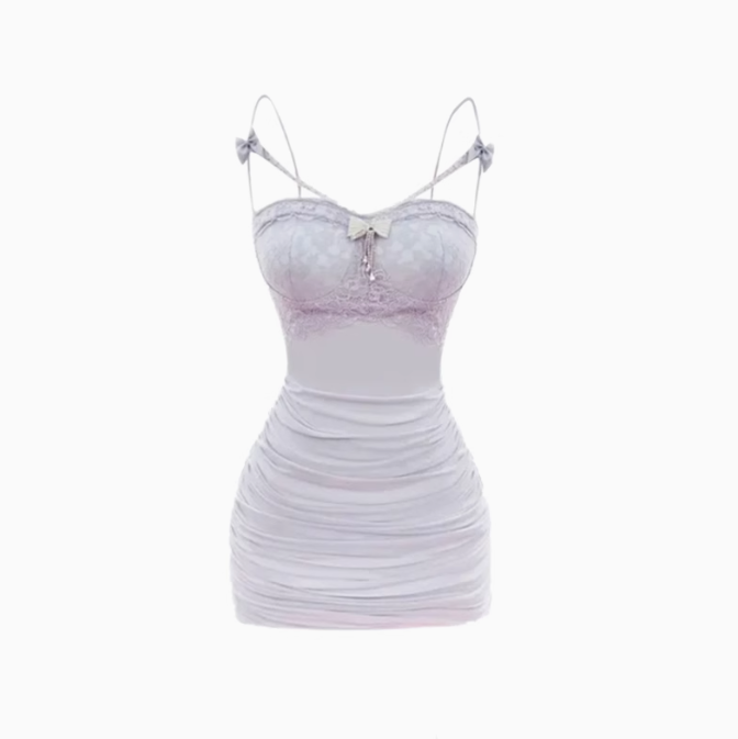 Pure desire hot girl lace splicing suspender dress 2025 pleated waist hip skirt R1330