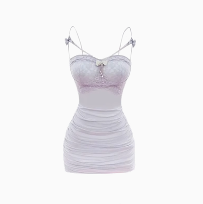 Pure desire hot girl lace splicing suspender dress 2025 pleated waist hip skirt R1330