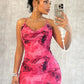 Peach pink tie-dye halter neck suspenders sexy waist hip skirt homecoming dress R3184