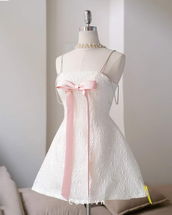 White suspender bow slim fit princess puffy skirt homecoming dress R2559