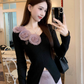 Fairy three-dimensional rose French top high waist A-line skirt gentle outfit two-piece suit R1702