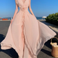 Ruffled V-neck halter dress beautiful waist A-line long skirt R0566