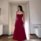 Red suspender waist A-line sexy long skirt homecoming dress R3863