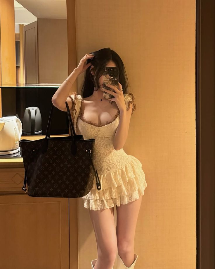 Yellow suspender low-cut sexy waist mini skirt homecoming dress R3444