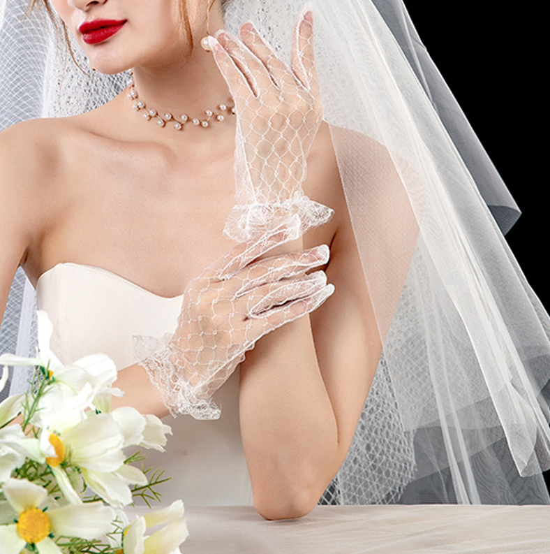 Lace gloves retro mesh French photography photo shoot white wedding bride super fairy gloves     S6248