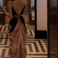 Ink print dress sexy backless holiday design sling sexy V-neck lazy skirt R1489