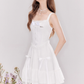 Girls slim texture tea break vacation white bow dress summer R4544