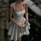 White pearl suspender slim body, irregular skirt, homecoming dress R2513