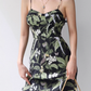 French retro bird print suspender skirt slim fit waist suspender dress holiday short skirt R2807
