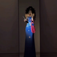 Retro blue floral dress sexy waist slim hip suspender skirt R0640
