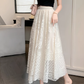 Retro high waist heavy lace hollow flower large swing A-line skirt versatile temperament long skirt R0207