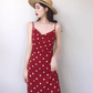Retro mid-length polka dot dress French style holiday style sexy slim suspender skirt R1495