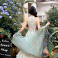 Fairy New Chinese Retro Temperament Splicing Printed Long Skirt Sleeveless Halter Neck Dress R1711