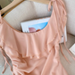 French ruffled large U-neck dress for women new style pleated gentle style short A-line skirt R4032
