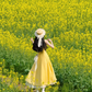 Travel wear women's yellow suspender dress gentle temperament super beautiful waist skirt R0437