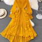 Spring super fairy seaside vacation ruffled high waist slim V-neck dress desert travel red long skirt R0329