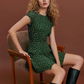 Chiffon Dress French Round Neck Green Floral Petite Mini Skirt R2905