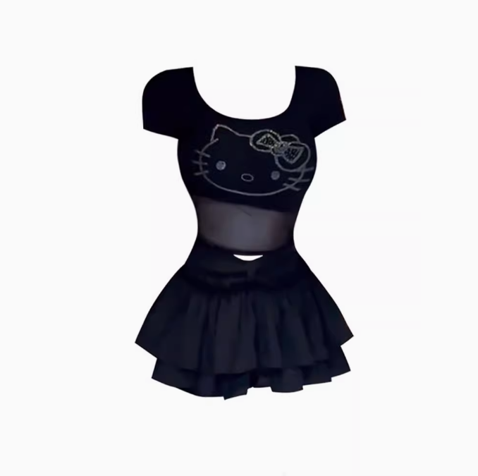 Sweet and spicy short patchwork T-shirt 2024 large size pure desire skirt suit R1016