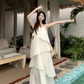 Fairy halter neck dress vacation outfit beach long dress irregular ruffle skirt R1721