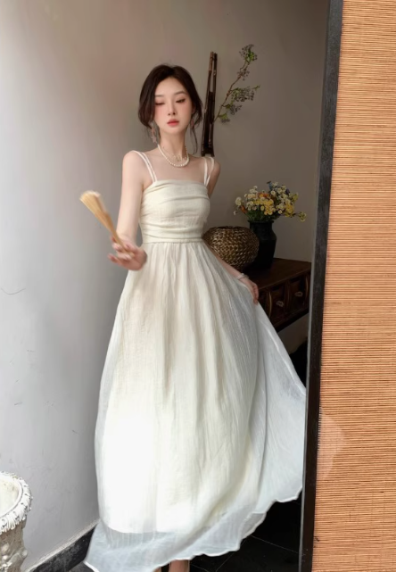 Holiday beach dress atmosphere waist temperament high-end sling dress R1517