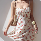 French retro floral sexy waist suspender dress A-line short skirt R2826